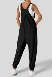 Plain Buttoned Strap Pocket Loose Jumpsuit