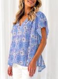 Floral Ruffle V Neck Top