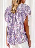Floral Ruffle V Neck Top