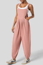 Plain Buttoned Strap Pocket Loose Jumpsuit