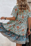 Bohemian Split Collar Buttoned Floral Dress