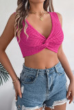 Plain Twisted Plunge Knit Crop Top
