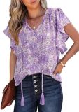 Floral Ruffle V Neck Top