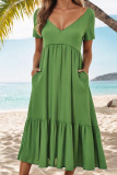 V Neck Splicing Ruffle Long Dress
