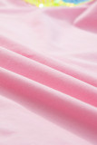 Pink Sequin Colorblock Striped Puff Sleeve Top