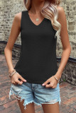 Plain V Neck Twisted Backless Waffle Knit Tank Top
