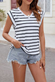 Stripes V Neck Loose Fit Sleeveless Top