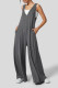 Grey V Neck Pockets Loose Fit Jumpsuit