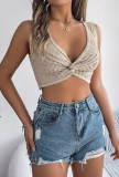 Plain Twisted Plunge Knit Crop Top