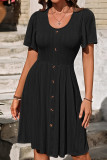 Plain Textured Buttoned High Waist Dress