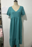 V Neck Splicing Ruffle Long Dress