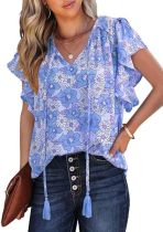 Floral Ruffle V Neck Top