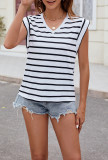 Stripes V Neck Loose Fit Sleeveless Top