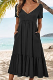 V Neck Splicing Ruffle Long Dress