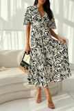 Floral V Neck Ruffle Hem Dress