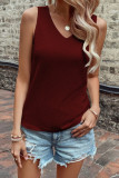 Plain V Neck Twisted Backless Waffle Knit Tank Top