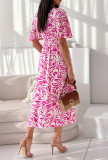 Floral V Neck Ruffle Hem Dress