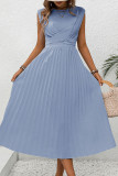 Blue Twisted Pleated Sleeveless Maxi Dress