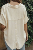 Apricot V Neck Pin Tucked Back Buttoned Blouse