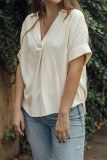 Apricot V Neck Pin Tucked Back Buttoned Blouse