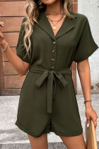 Army Green Turn Down Collar Buttoned Romper