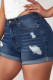 Blue Ripped Fold Hem Denim SHorts