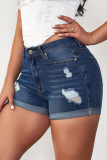 Blue Ripped Fold Hem Denim SHorts
