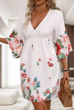 White V Neck Floral Dress