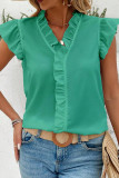 Plain Button Ruffles Flutter Sleeves Blouse