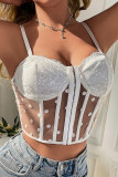 Lace Mesh Polka Dot Fishbone Corset Top