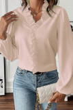 Plain Ruffles Buttoned Lantern Sleeves Blouse