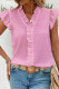 Plain Button Ruffles Flutter Sleeves Blouse