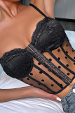 Lace Mesh Polka Dot Fishbone Corset Top