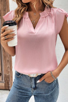Plain Textured V Neck Frilled Blouse