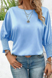 Plain Silky Smocked Cuff Blouse