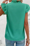 Plain Button Ruffles Flutter Sleeves Blouse