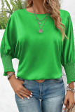 Plain Silky Smocked Cuff Blouse