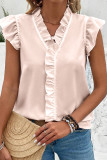 Plain Button Ruffles Flutter Sleeves Blouse