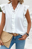 Plain Button Ruffles Flutter Sleeves Blouse