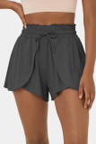 Dark Grey Frilly High Waist Petal Wrap Swim Shorts