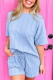 Beau Blue Textured Buttoned Slit Back Tee Shorts Set