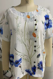Printed Side Buttoned Short Sleeves Blouse