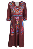 Boho Floral Print V Neck Maxi Dress