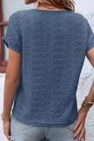 V Neck Jacquard Blue Short Sleeves Top