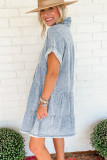 Beau Blue Acid Wash V Neck Tiered Denim Dress