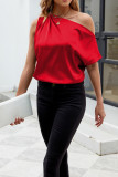 Plain Silky One Shoulder Blouse