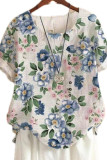 Printed Side Buttoned Short Sleeves Blouse