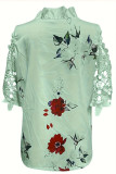 Floral Print Embroidery Lace Cut Shoulder Blouse