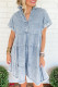 Beau Blue Acid Wash V Neck Tiered Denim Dress