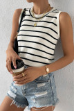 White Striped Round Neck Sweater Vest